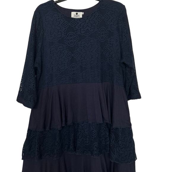 Dainty Jewels Navy Blue Modest Lace Tiered Ruffle Maxi Dress 3X Cottagecore - Picture 3 of 13